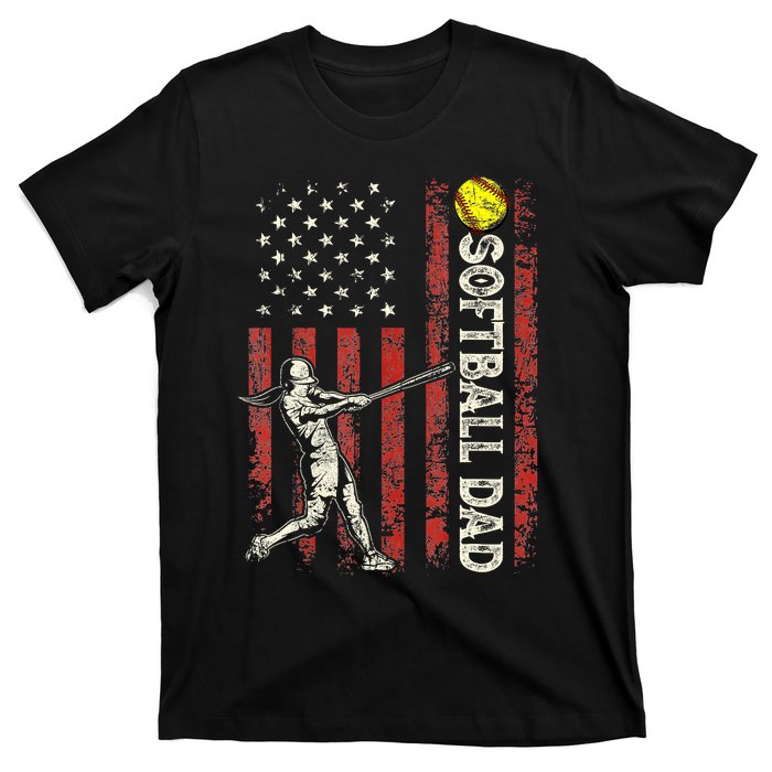 Softball Dad Us Flag Gifts For Dad Patriotic Fathers Day T-Shirt