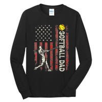 Softball Dad Us Flag Gifts For Dad Patriotic Fathers Day Tall Long Sleeve T-Shirt