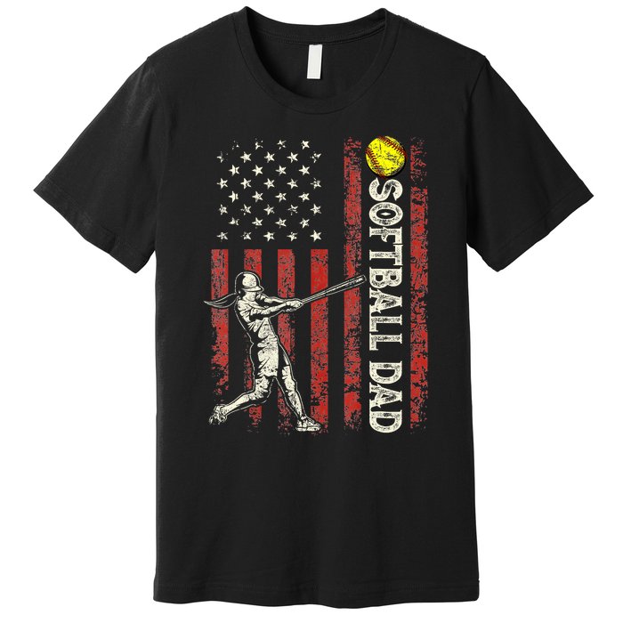 Softball Dad Us Flag Gifts For Dad Patriotic Fathers Day Premium T-Shirt