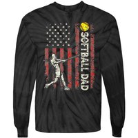 Softball Dad Us Flag Gifts For Dad Patriotic Fathers Day Tie-Dye Long Sleeve Shirt