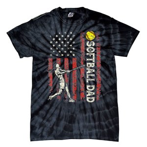 Softball Dad Us Flag Gifts For Dad Patriotic Fathers Day Tie-Dye T-Shirt