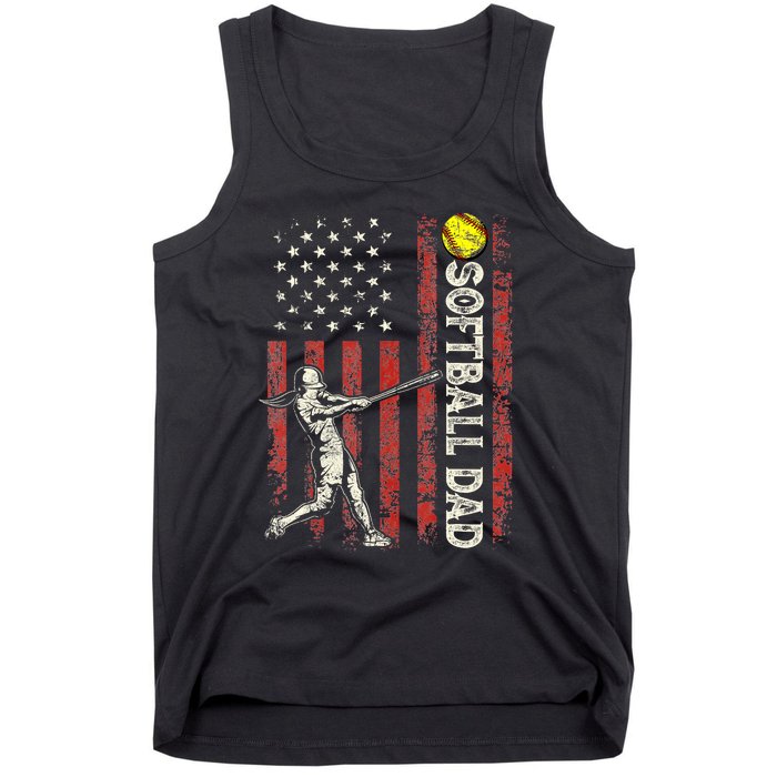 Softball Dad Us Flag Gifts For Dad Patriotic Fathers Day Tank Top