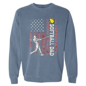 Softball Dad Us Flag Gifts For Dad Patriotic Fathers Day Garment-Dyed Sweatshirt