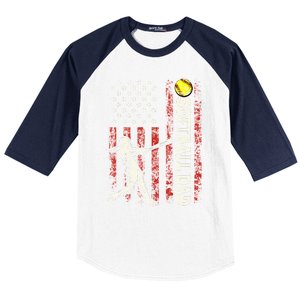 Softball Dad Us Flag Gifts For Dad Patriotic Fathers Day Baseball Sleeve Shirt