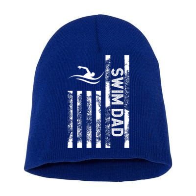 Swim Dad Us Flag Swimming Father Of A Swimmer Dad Gift Short Acrylic Beanie