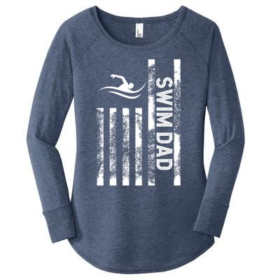 Swim Dad Us Flag Swimming Father Of A Swimmer Dad Gift Women's Perfect Tri Tunic Long Sleeve Shirt