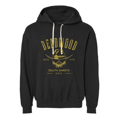 South Dakota Usa Skull Distressed Design Garment-Dyed Fleece Hoodie