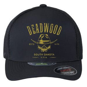 South Dakota Usa Skull Distressed Design Flexfit Unipanel Trucker Cap