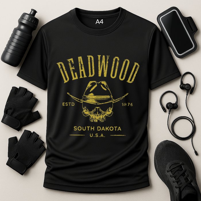 South Dakota Usa Skull Distressed Design Cooling Performance Crew T-Shirt