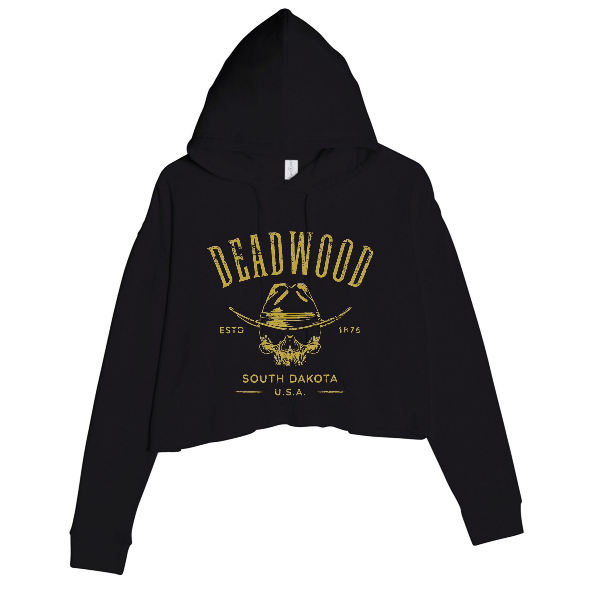 South Dakota Usa Skull Distressed Design Crop Fleece Hoodie