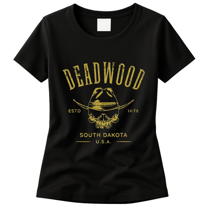 South Dakota Usa Skull Distressed Design Womens T-Shirt