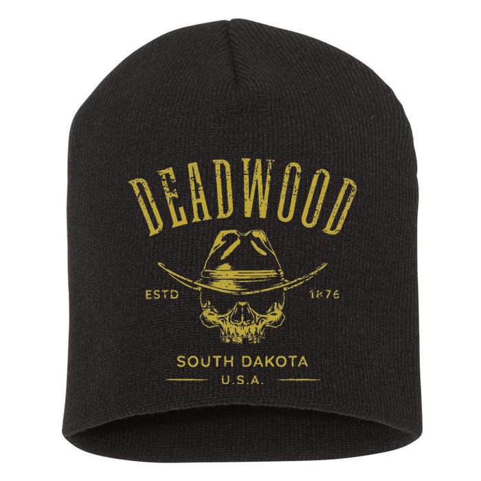 South Dakota Usa Skull Distressed Design Short Acrylic Beanie