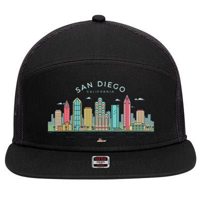 San Diego Vintage San Diego California Skyline 7 Panel Mesh Trucker Snapback Hat