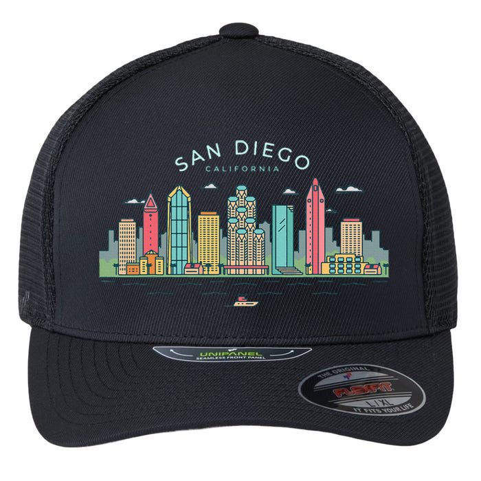 San Diego Vintage San Diego California Skyline Flexfit Unipanel Trucker Cap