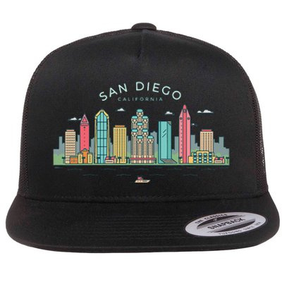 San Diego Vintage San Diego California Skyline Flat Bill Trucker Hat