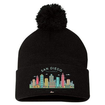 San Diego Vintage San Diego California Skyline Pom Pom 12in Knit Beanie