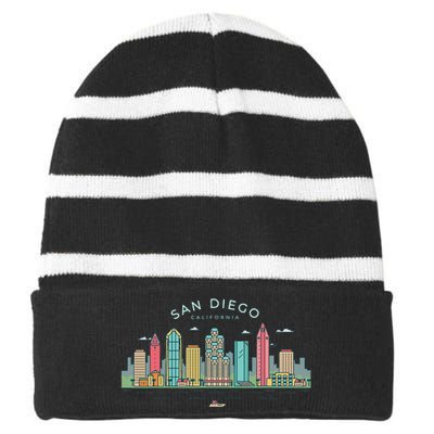 San Diego Vintage San Diego California Skyline Striped Beanie with Solid Band