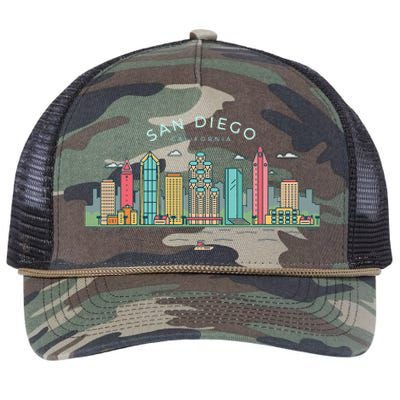 San Diego Vintage San Diego California Skyline Retro Rope Trucker Hat Cap