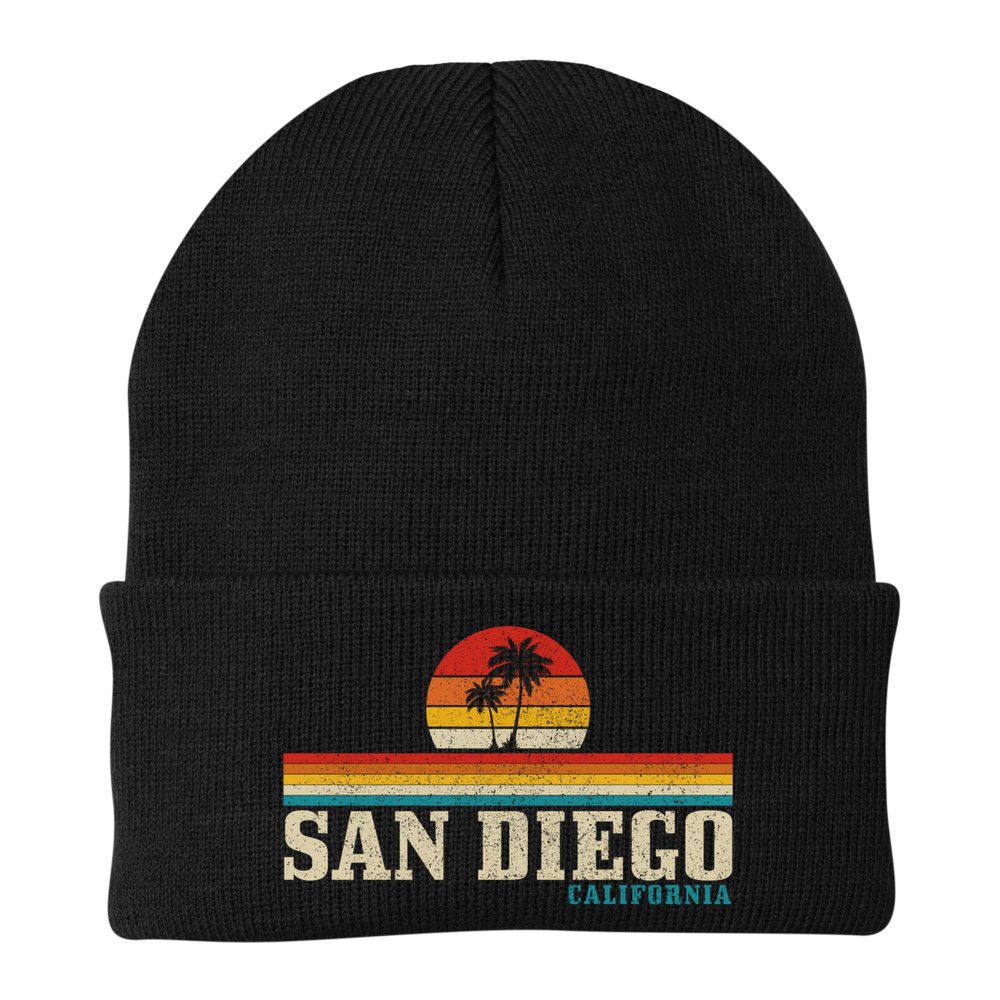 San Diego Vintage Sunset California Sailing Surfer San Diego Great Gift Beanie