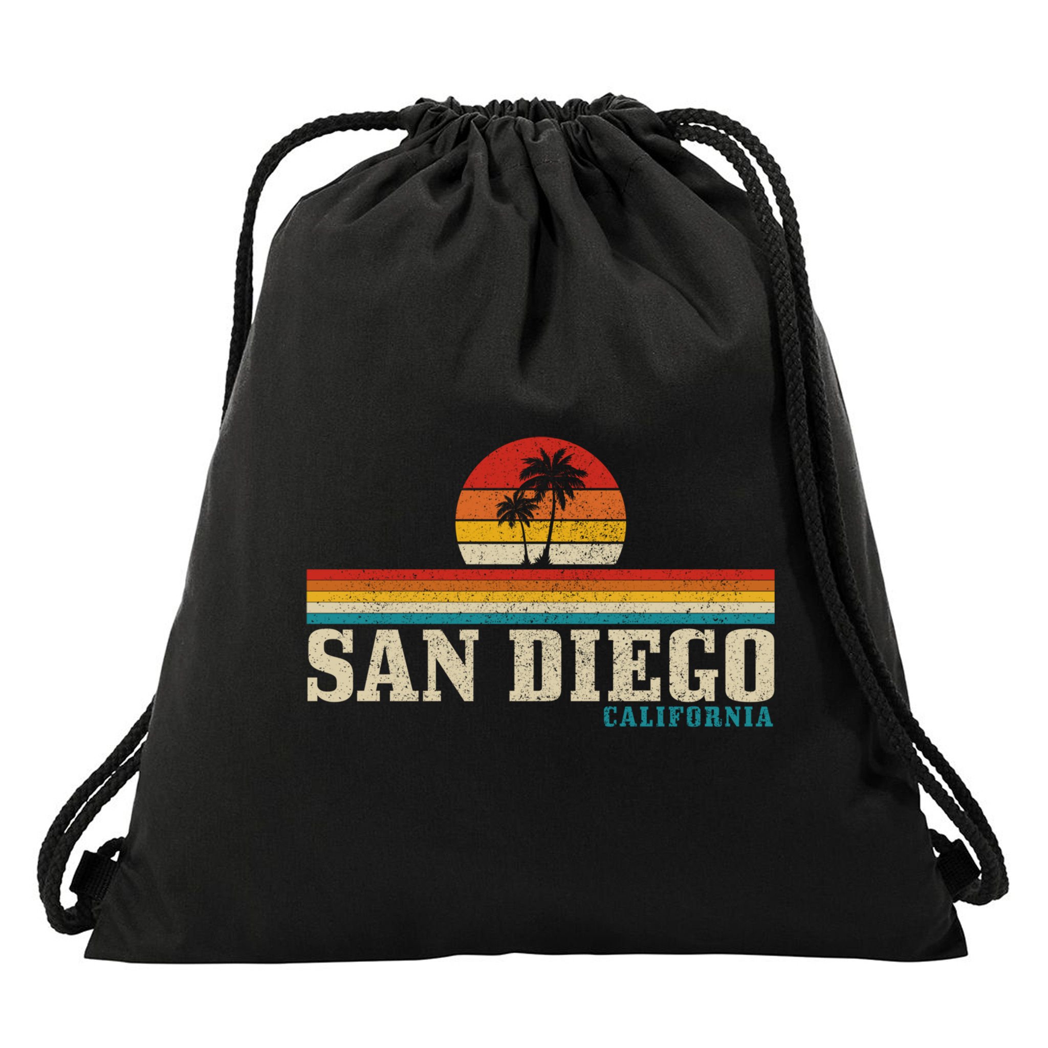 San Diego Vintage Sunset California Sailing Surfer San Diego Great Gift Drawstring Bag