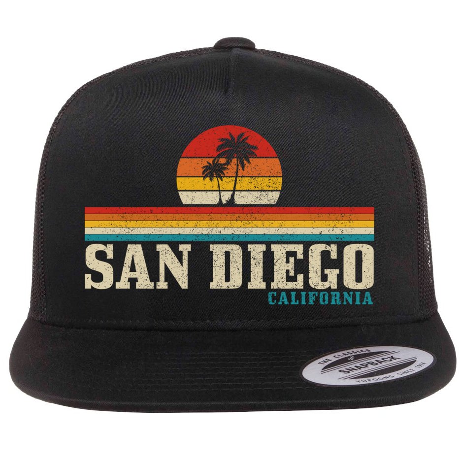 San Diego Vintage Sunset California Sailing Surfer San Diego Great Gift Flat Bill Trucker Hat