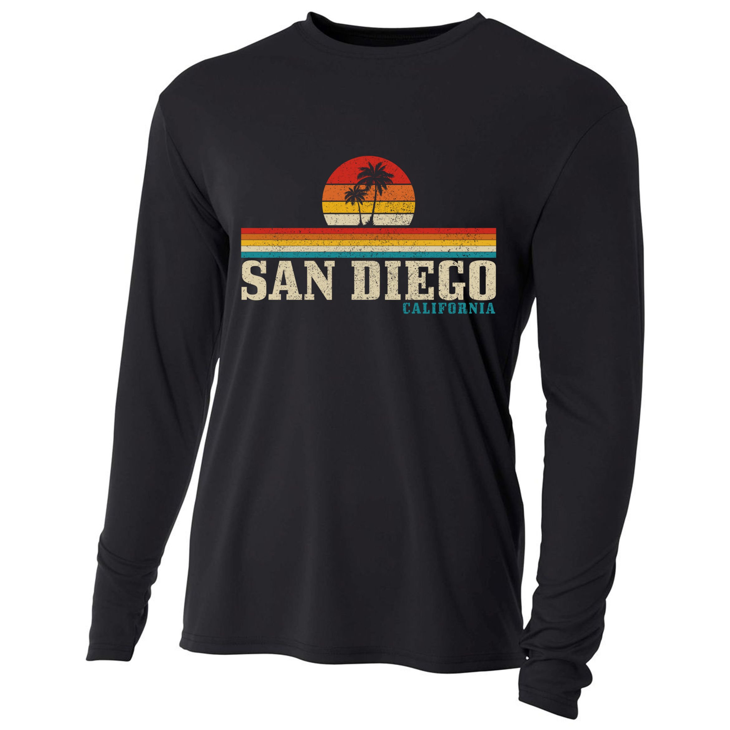 San Diego Vintage Sunset California Sailing Surfer San Diego Great Gift Cooling Performance Long Sleeve Crew
