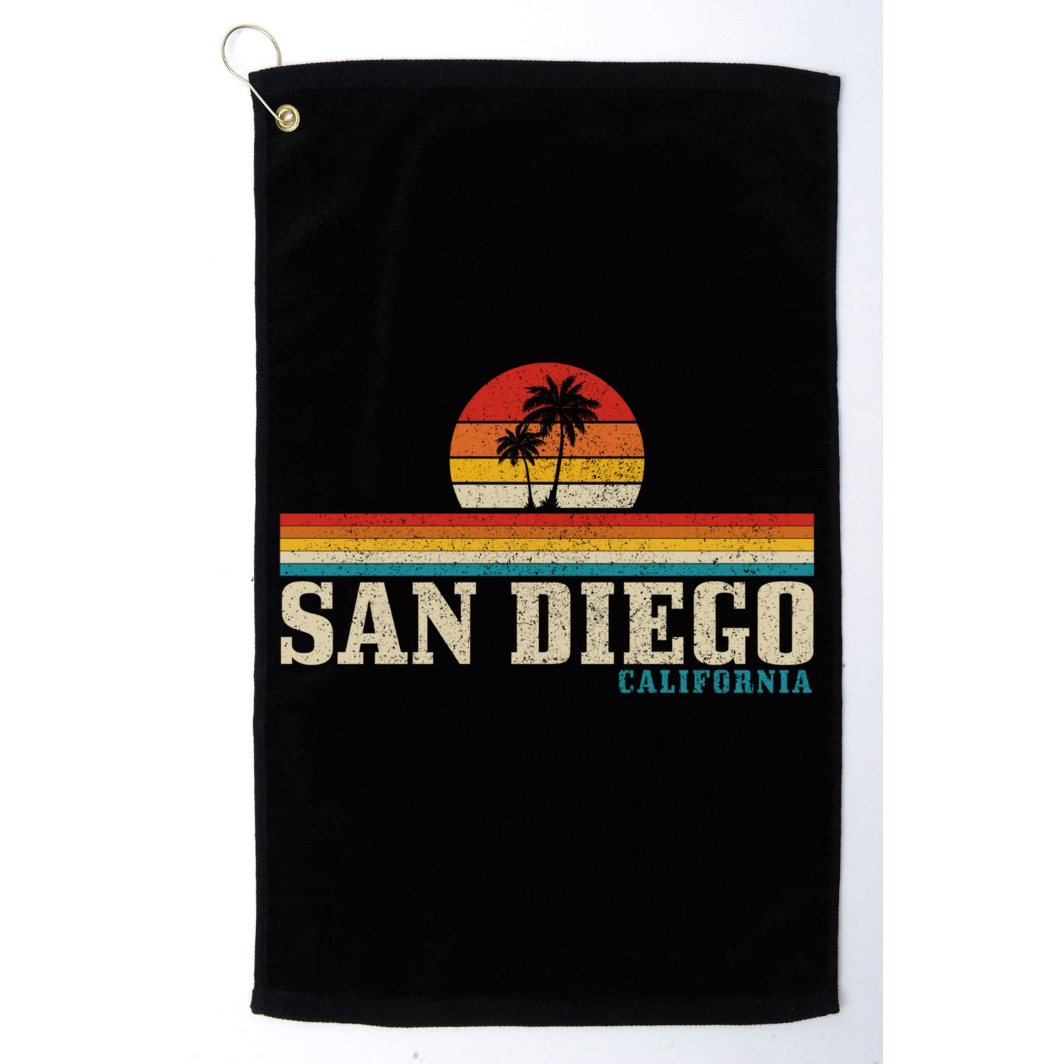 San Diego Vintage Sunset California Sailing Surfer San Diego Great Gift Golf Towel