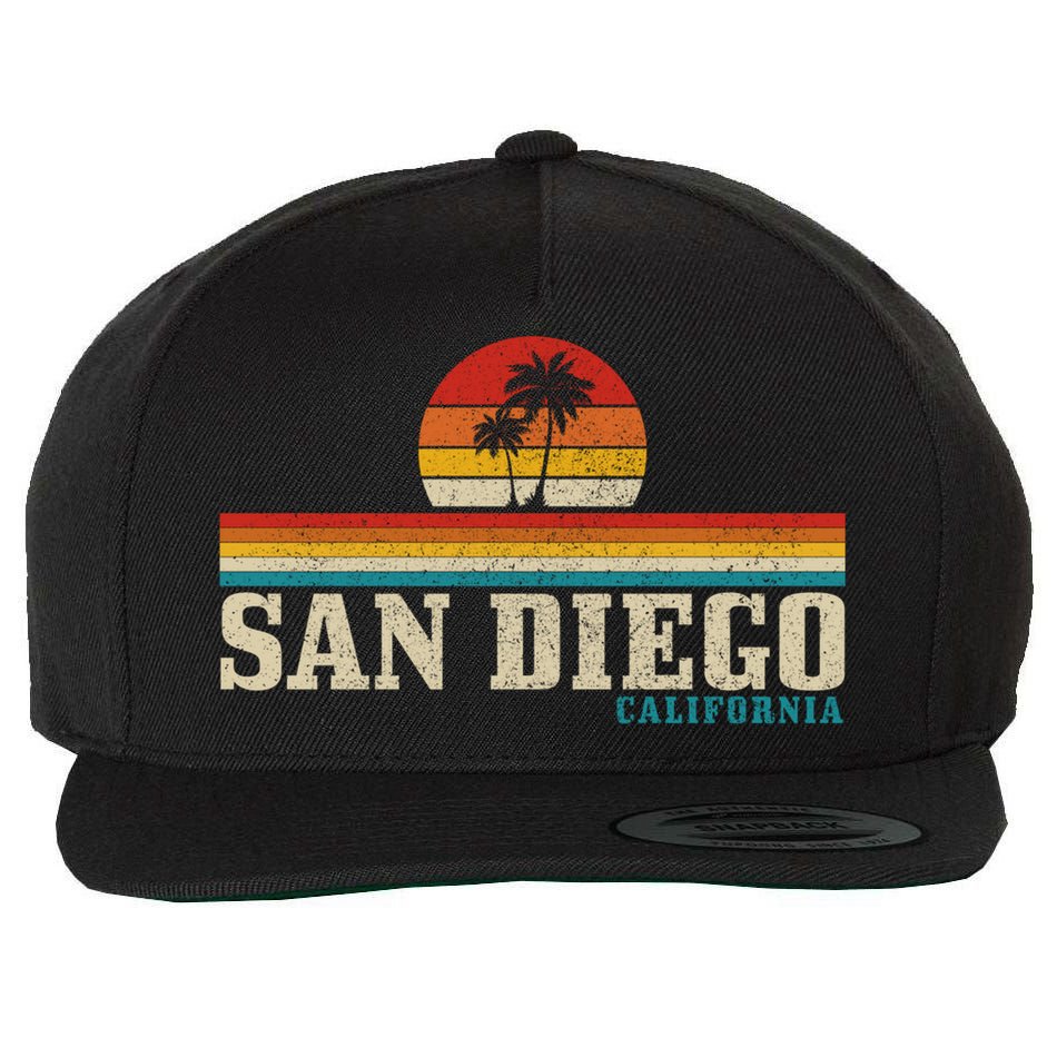 San Diego Vintage Sunset California Sailing Surfer San Diego Great Gift Wool Snapback Cap