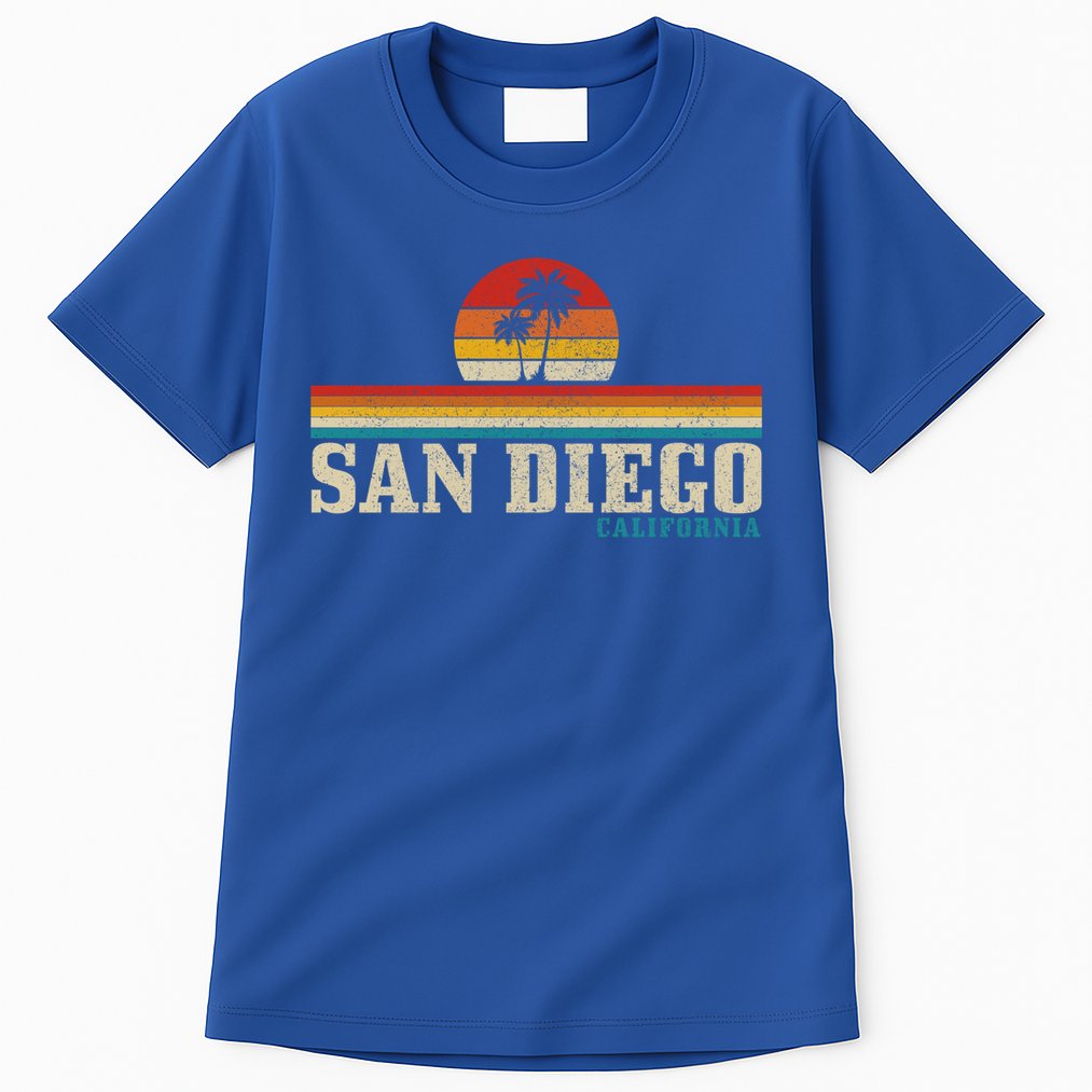 San Diego Vintage Sunset California Sailing Surfer San Diego Great Gift Tall T-Shirt