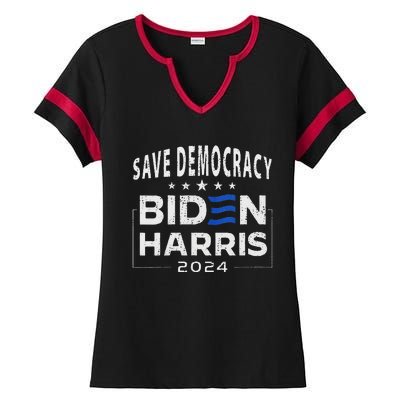 Save Democracy Vote Blue 2024 Support Ladies Halftime Notch Neck Tee