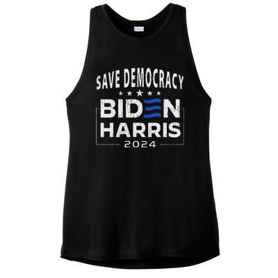 Save Democracy Vote Blue 2024 Support Ladies PosiCharge Tri-Blend Wicking Tank