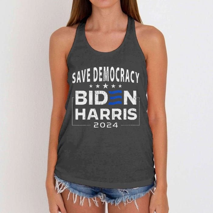 Save Democracy Vote Blue 2024 Support Women's Knotted Racerback Tank