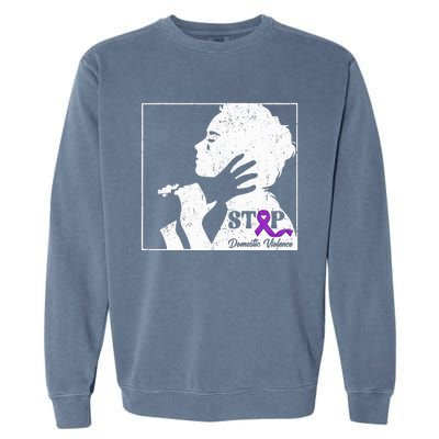 Stop Domestic Violence Awareness Month Purple Ribbon Warrior Garment-Dyed Sweatshirt