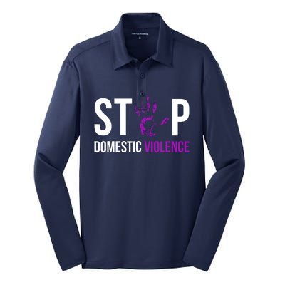 Stop Domestic Violence Awareness Survivor Gift Design Silk Touch Performance Long Sleeve Polo