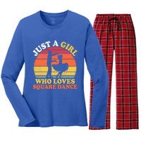 Square Dance Vintage Just A Who Loves Square Dance Meaningful Gift Women's Long Sleeve Flannel Pajama Set 