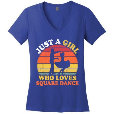 Square Dance Vintage Just A Who Loves Square Dance Meaningful Gift Women's V-Neck T-Shirt