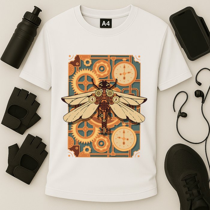 Steampunk Dragonfly Victorian Art Mechanical Steam Punk Cooling Performance Crew T-Shirt