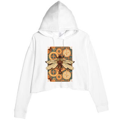 Steampunk Dragonfly Victorian Art Mechanical Steam Punk Crop Fleece Hoodie