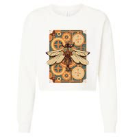Steampunk Dragonfly Victorian Art Mechanical Steam Punk Cropped Pullover Crew