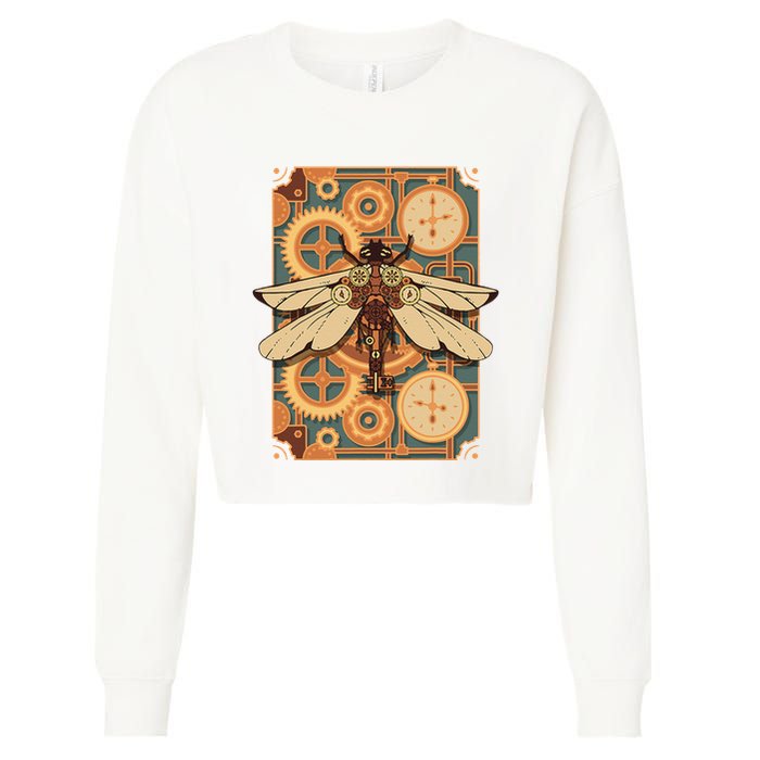 Steampunk Dragonfly Victorian Art Mechanical Steam Punk Cropped Pullover Crew
