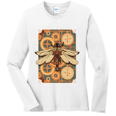 Steampunk Dragonfly Victorian Art Mechanical Steam Punk Ladies Long Sleeve Shirt