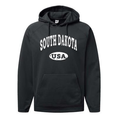 South Dakota Vintage Distressed Usa Performance Fleece Hoodie