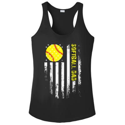 Softball Dad Vintage American Flag Father's Day Ladies PosiCharge Competitor Racerback Tank