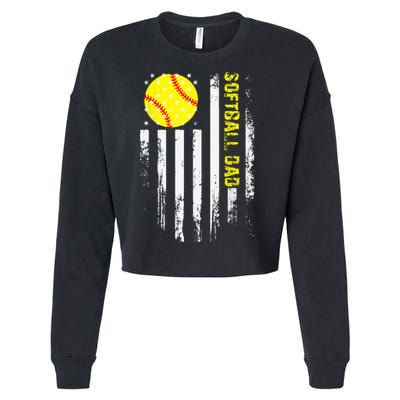 Softball Dad Vintage American Flag Father's Day Cropped Pullover Crew
