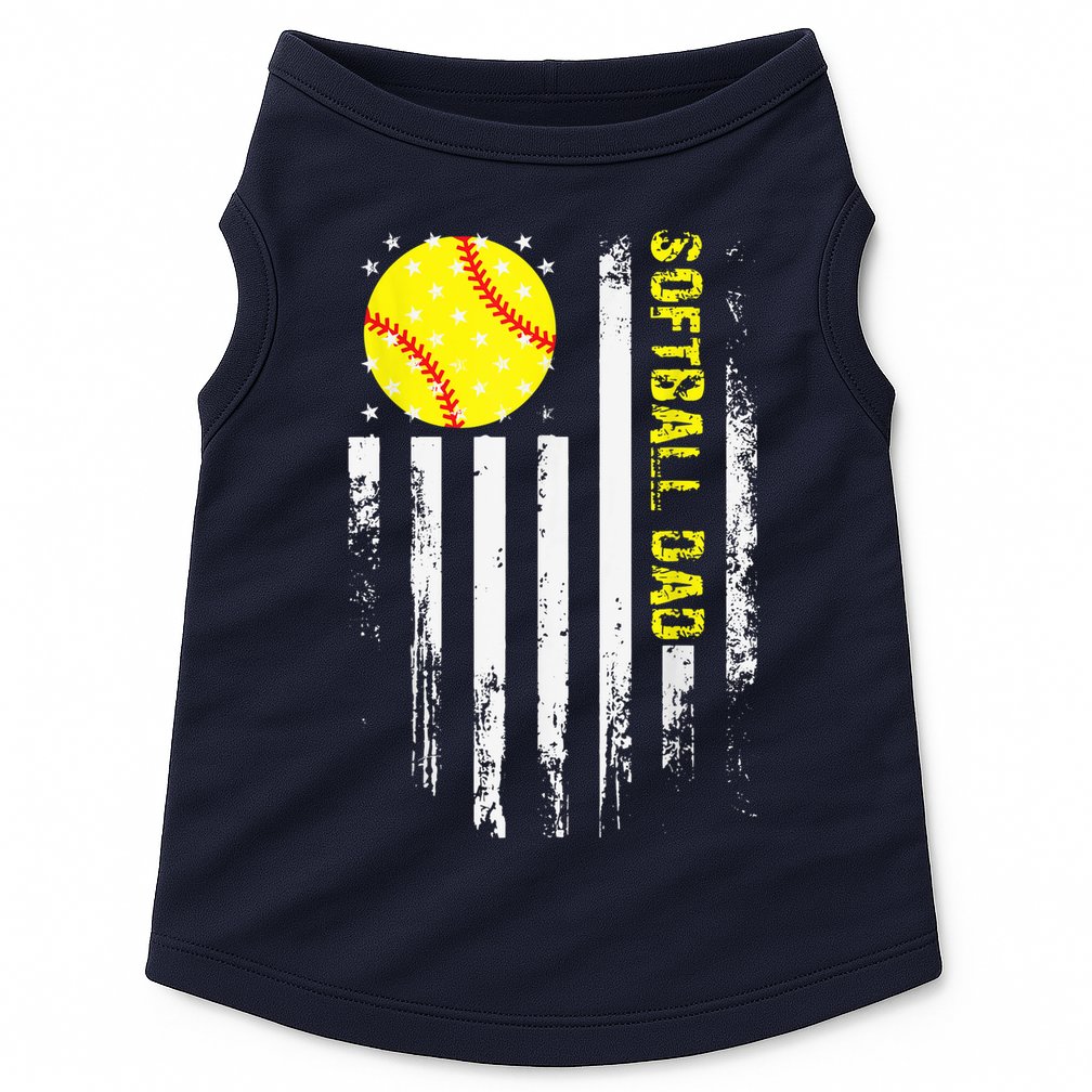 Softball Dad Vintage American Flag Father's Day Doggie Tank