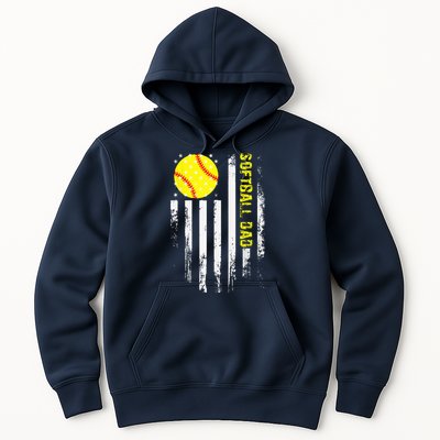 Softball Dad Vintage American Flag Father's Day Hoodie