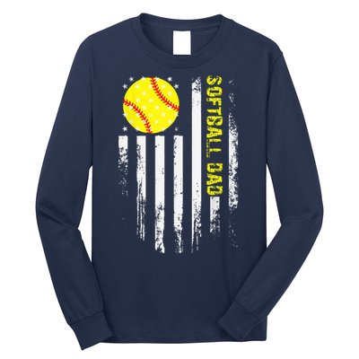 Softball Dad Vintage American Flag Father's Day Long Sleeve Shirt