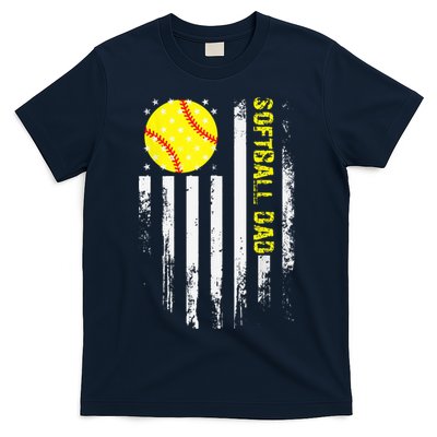 Softball Dad Vintage American Flag Father's Day T-Shirt