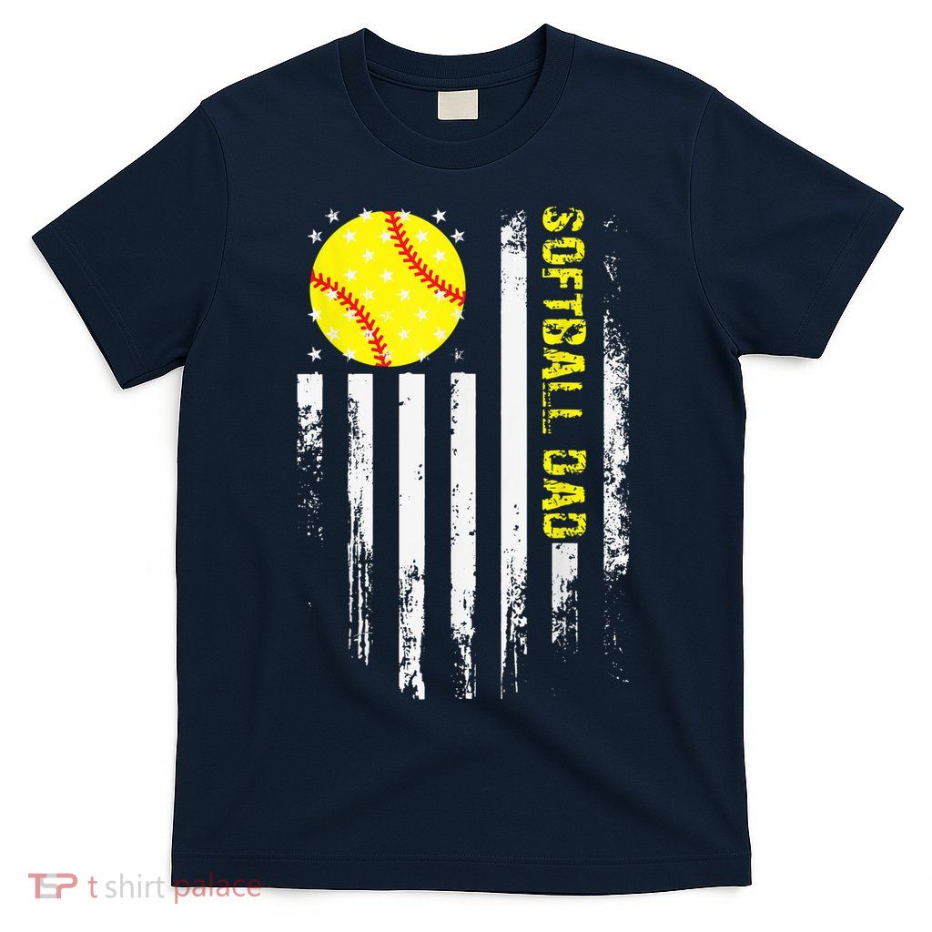 Softball Dad Vintage American Flag Father's Day T-Shirt