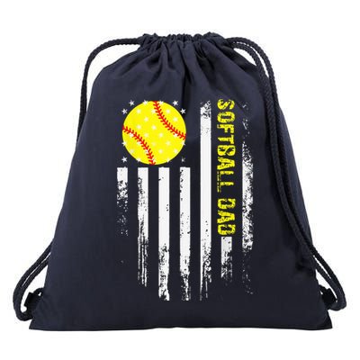Softball Dad Vintage American Flag Father's Day Drawstring Bag